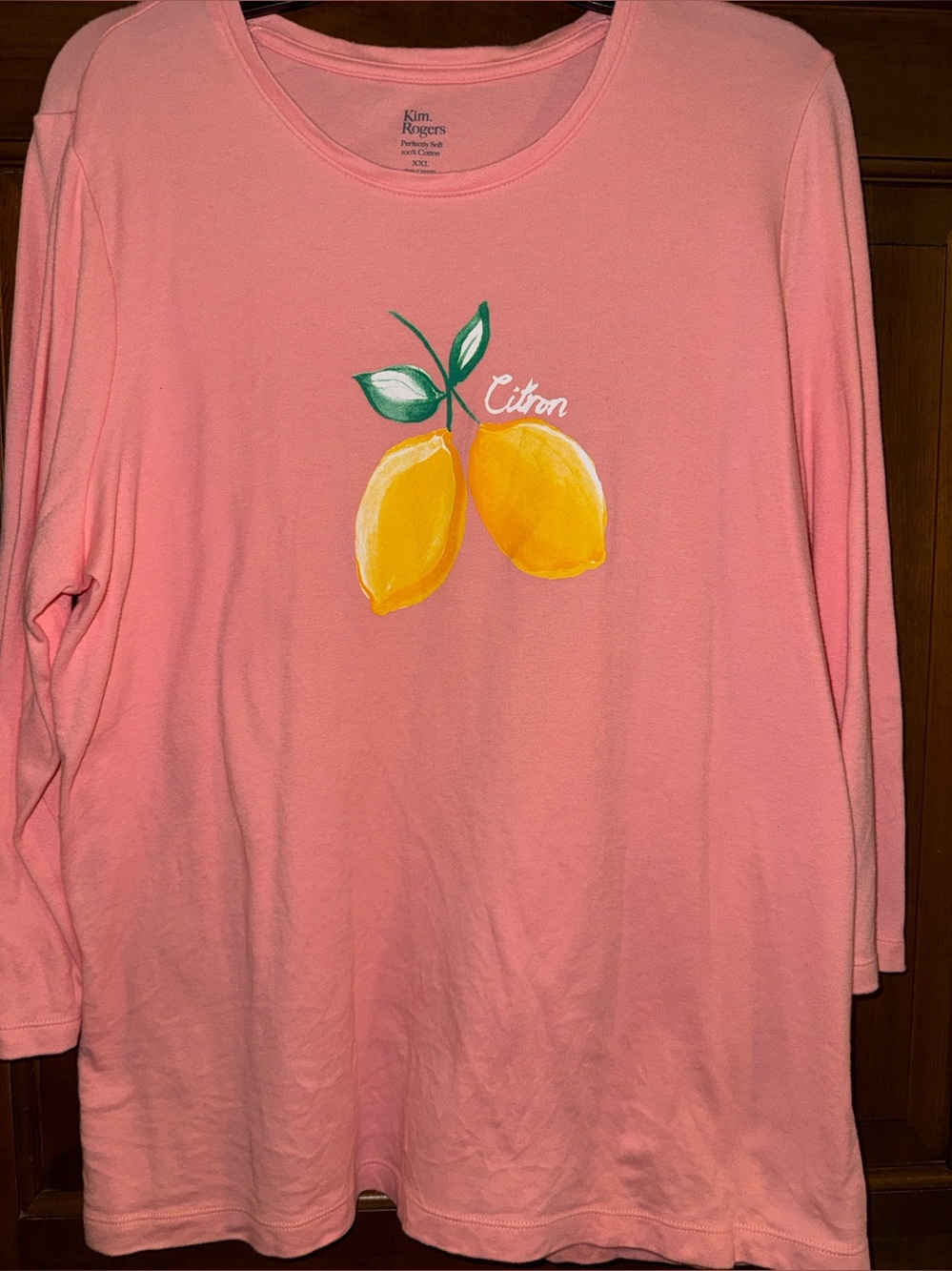 Kim Rogers XXL Perfectly Soft 100% Cotton Tee Shirt long-sleeve peach/melon